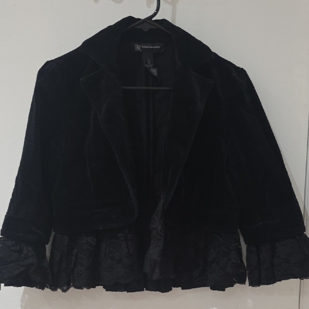 INC International Concepts Black Velvet Blazer with Lace